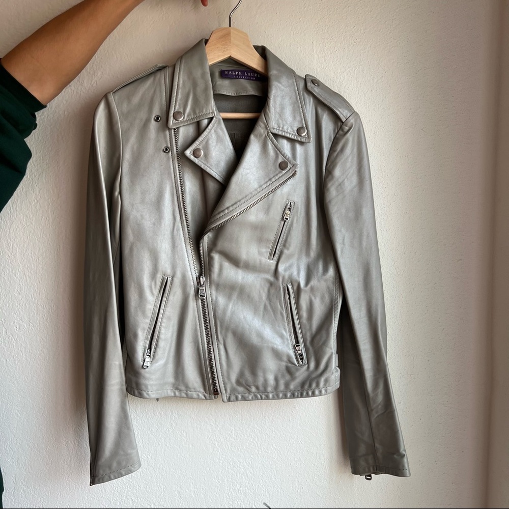 Ralph Lauren Collection Grey Leather Biker Jacket size 0